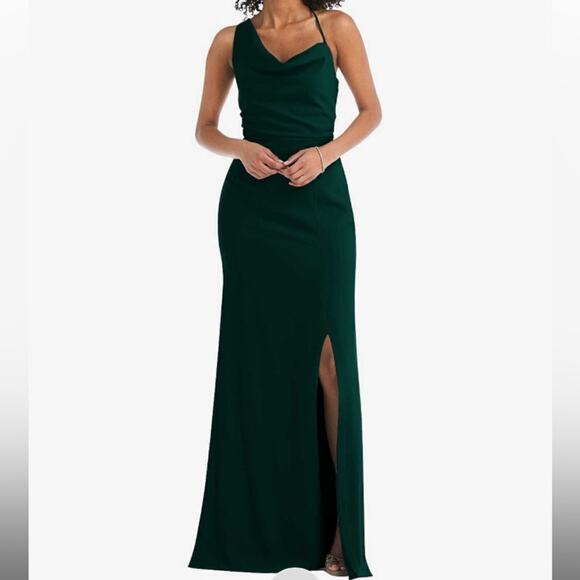 After Six Dresses & Skirts - After Six NWT One Shoulder Draped Cowl Neck Maxi Evergreen Dress Size 8